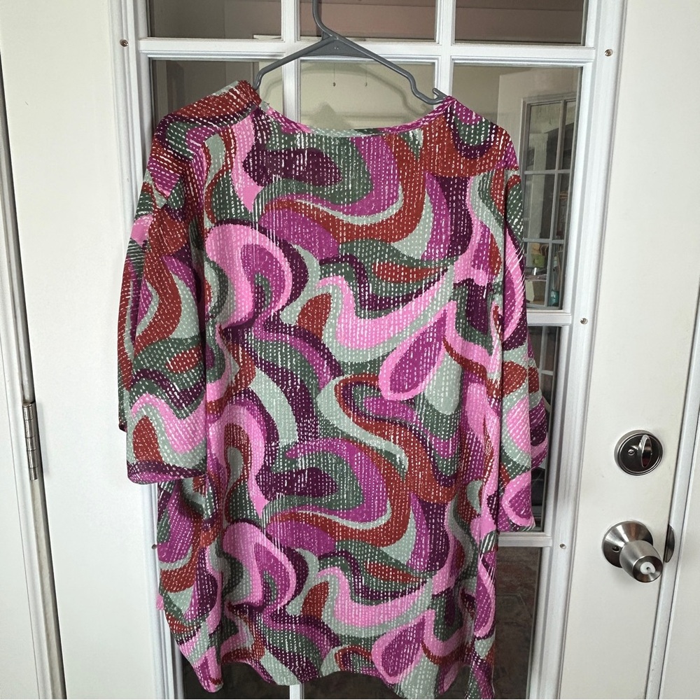 Adrienne Pink‎ and Green Abstract Blouse